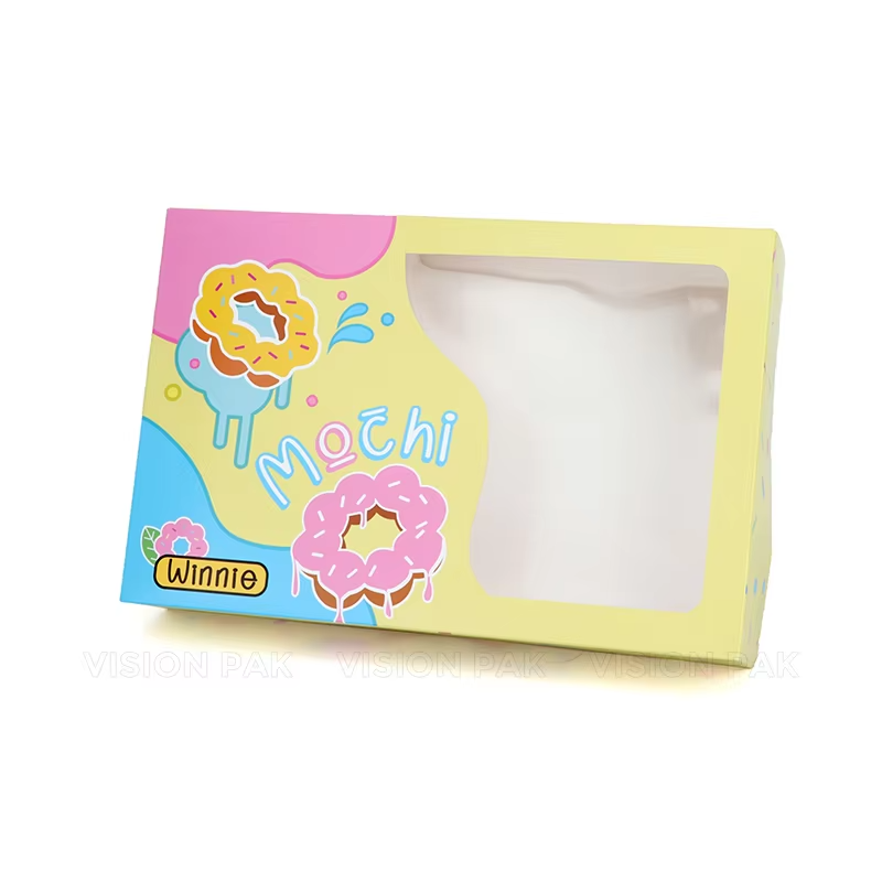 Eco Friendly Colorful Blue Yellow Grey Pink Donut Boxes for Mochinut Donut Hot Dog Box Packaging