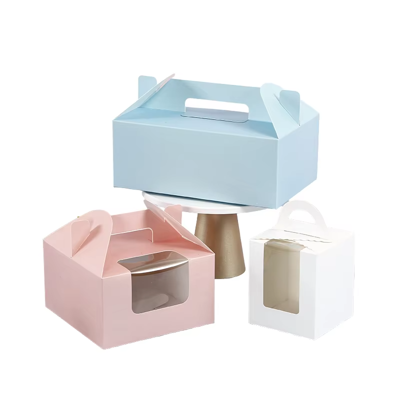 4inch Custom Colors Handheld Cake Box 6inch with Window Thickened Paperboard Mousse Packaging Birthday Takeaway Industrial Food