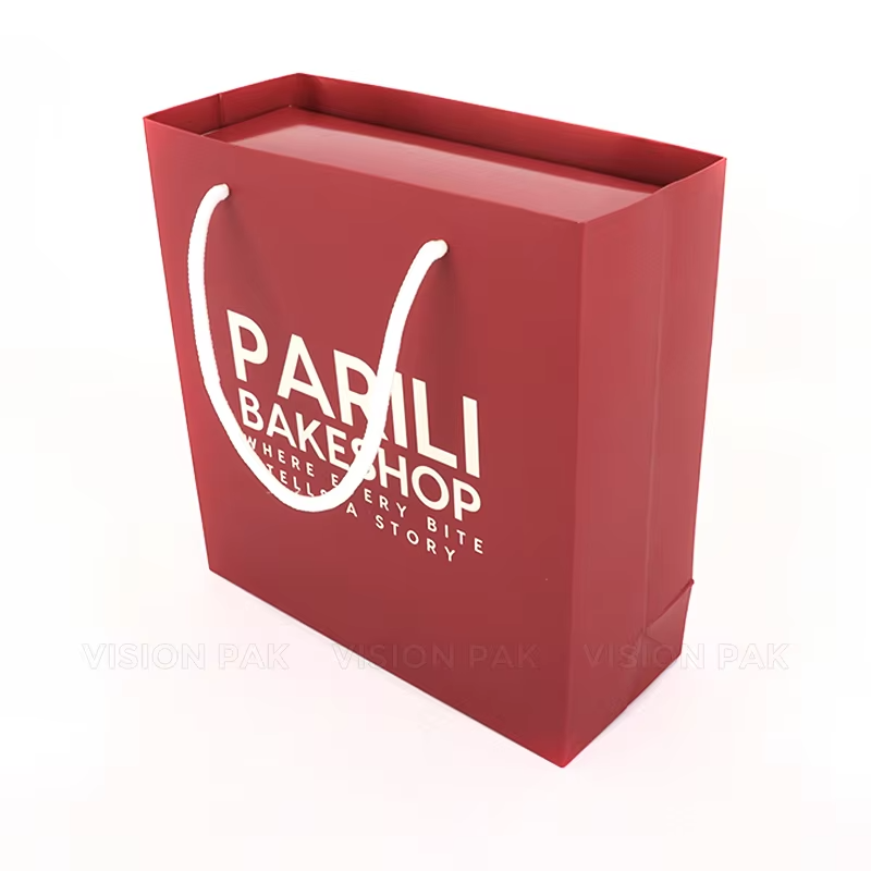 Wholesale Full Customized Logo Printed Coffee Packaging Bag With Handle Brown and Red Kraft Paper Bags With Your Own Logo