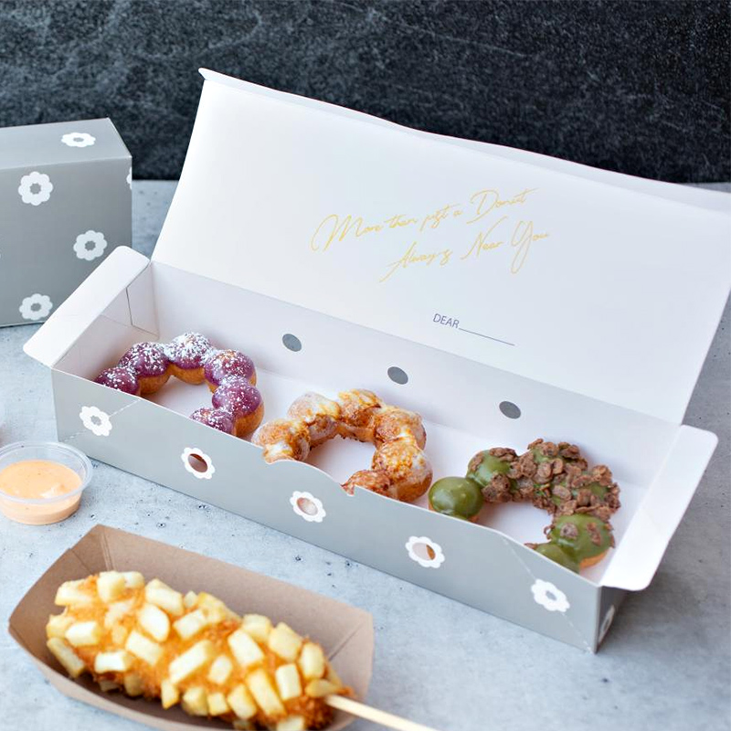 Custom Printed Snack Donut Food Bakery Packaging Box Clear White Paper Dessert Bakery Box