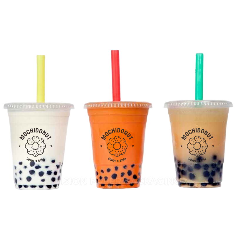 10 12 16 24 32 Oz Bubble Tea U Shape Cup Wholesale Custom LOGO Printed Disposable Clear Plastic PET PP PLA Boba Cup With Lid